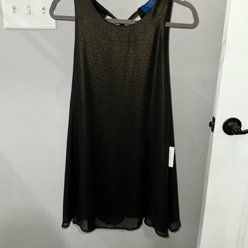 RUSTIC ROYALS Black and Gold Shift Dress. NWT.